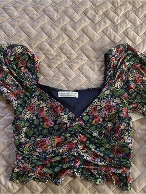 Urban Outfitters Navy Mesh Floral Crop Top